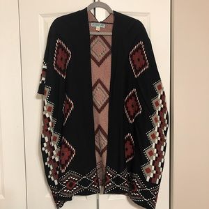 Black & Red Cardigan Poncho, One Size Fits All